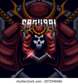 Samurai Skull E-sport logo design template