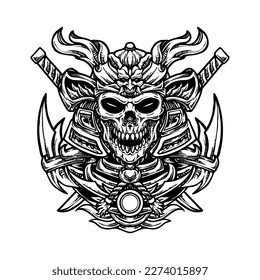 The samurai skull head line art