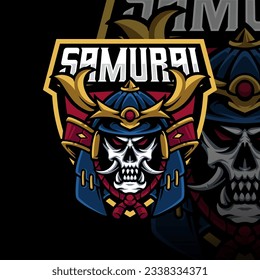 samurai skull head logo design for mascot sport or esport gaming team