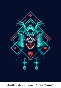 samurai skull head with sacred geometry, design vector isolated