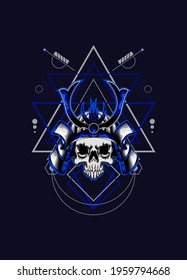 samurai skull head with sacred geometry ornament