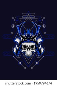 samurai skull head with sacred geometry ornament
