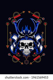 samurai skull head with sacred geometry ornament. eps10 vector