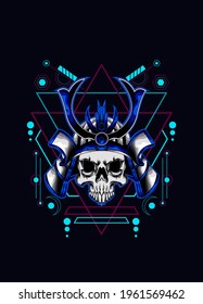 samurai skull head with sacred geometry ornament. eps10 vector
