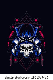 samurai skull head with sacred geometry ornament. eps10 vector