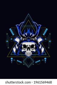 samurai skull head with sacred geometry ornament. eps10 vector