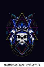 samurai skull head with sacred geometry ornament. eps10 vector