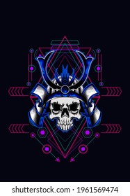 samurai skull head with sacred geometry ornament. eps10 vector
