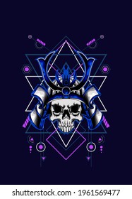 samurai skull head with sacred geometry ornament. eps10 vector