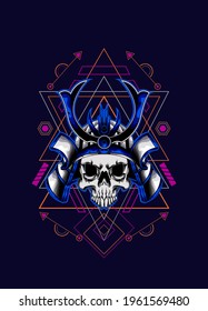samurai skull head with sacred geometry ornament. eps10 vector
