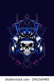 samurai skull head with sacred geometry ornament. eps10 vector