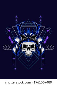 samurai skull head with sacred geometry ornament. eps10 vector