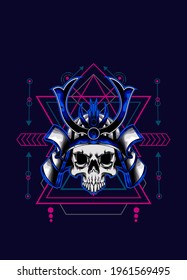 samurai skull head with sacred geometry ornament. eps10 vector