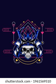 samurai skull head with sacred geometry ornament. eps10 vector
