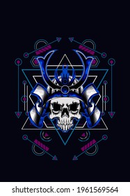samurai skull head with sacred geometry ornament. eps10 vector
