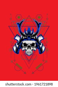 samurai skull head with sacred geometry ornament on isolated background. eps10 vector