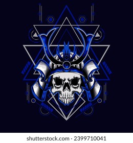 Samurai-Schädelkopf mit sakraler Geometrie