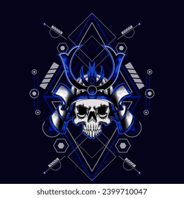 Samurai-Schädelkopf mit sakraler Geometrie