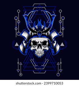 Samurai-Schädelkopf mit sakraler Geometrie
