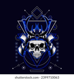 samurai skull head with sacred geometry ornament