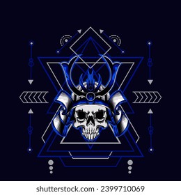 samurai skull head with sacred geometry ornament