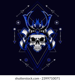 Samurai-Schädelkopf mit sakraler Geometrie