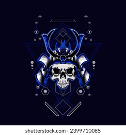 Samurai-Schädelkopf mit sakraler Geometrie