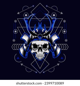 Samurai-Schädelkopf mit sakraler Geometrie