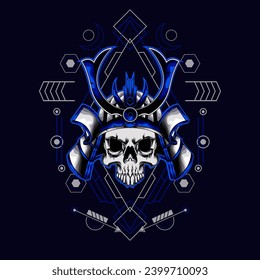 samurai skull head with sacred geometry ornament