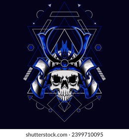 Samurai-Schädelkopf mit sakraler Geometrie