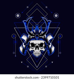samurai skull head with sacred geometry ornament