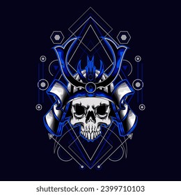 Samurai-Schädelkopf mit sakraler Geometrie