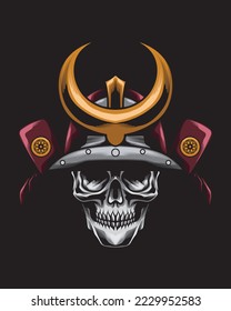 samurai skull head vector illustration