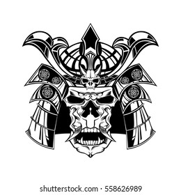samurai skull with samurai helmet