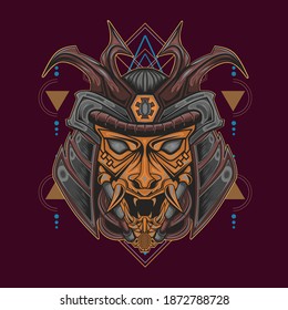 Samurai Skull helmet sacred geometry. Suitable for the design of t-shirts, stickers, merchandise, etc.