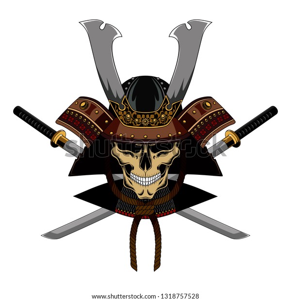 Samurai Skull Helmet Swords Color Vector Stock Vector (Royalty Free ...