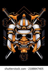 Samurai skull illustration design with katana and futuristic style