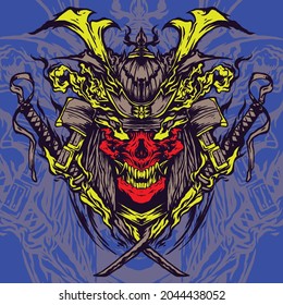 samurai skull illustration for poster, t-shirt and sticker design
