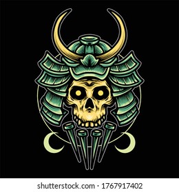 diseño vectorial de ilustración de cráneo de samurai