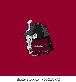 Samurai Skull Left Right Face Vector Illustration