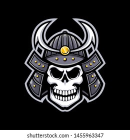 Samurai skull mascot Logo isolated on Dark Background