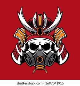 Samurai skull mask gas illustration
