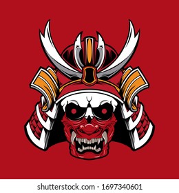 samurai skull mask illustration logo vector