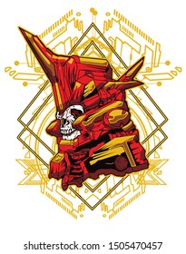 samurai skull robot with sacred geometry