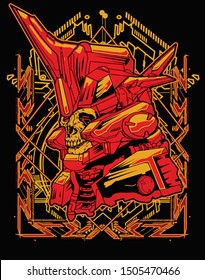 samurai skull robot with sacred geometry