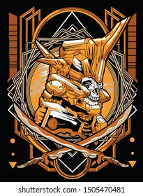 samurai skull robot with sacred geometry
