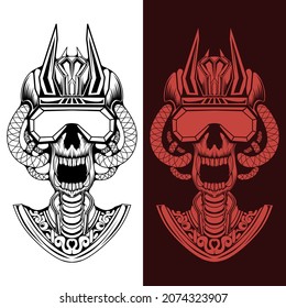 Samurai skull sketch artwork, perfect for design of t-shirts, stickers, merchandise, etc