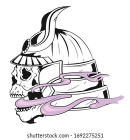 samurai skull with smoke illustration 