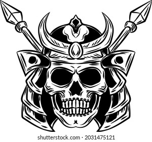 Samurai skull and spear vector illustration
