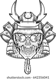 Samurai skull tattoo line